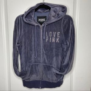 PINK velour rhinestone hoodie 💕